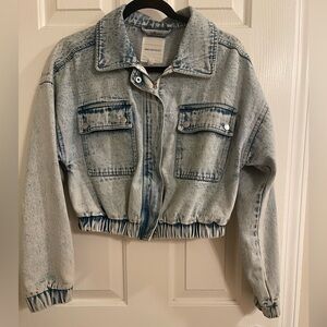 Avec Les Filles Light Blue Jean cropped Jacket size small acid washed